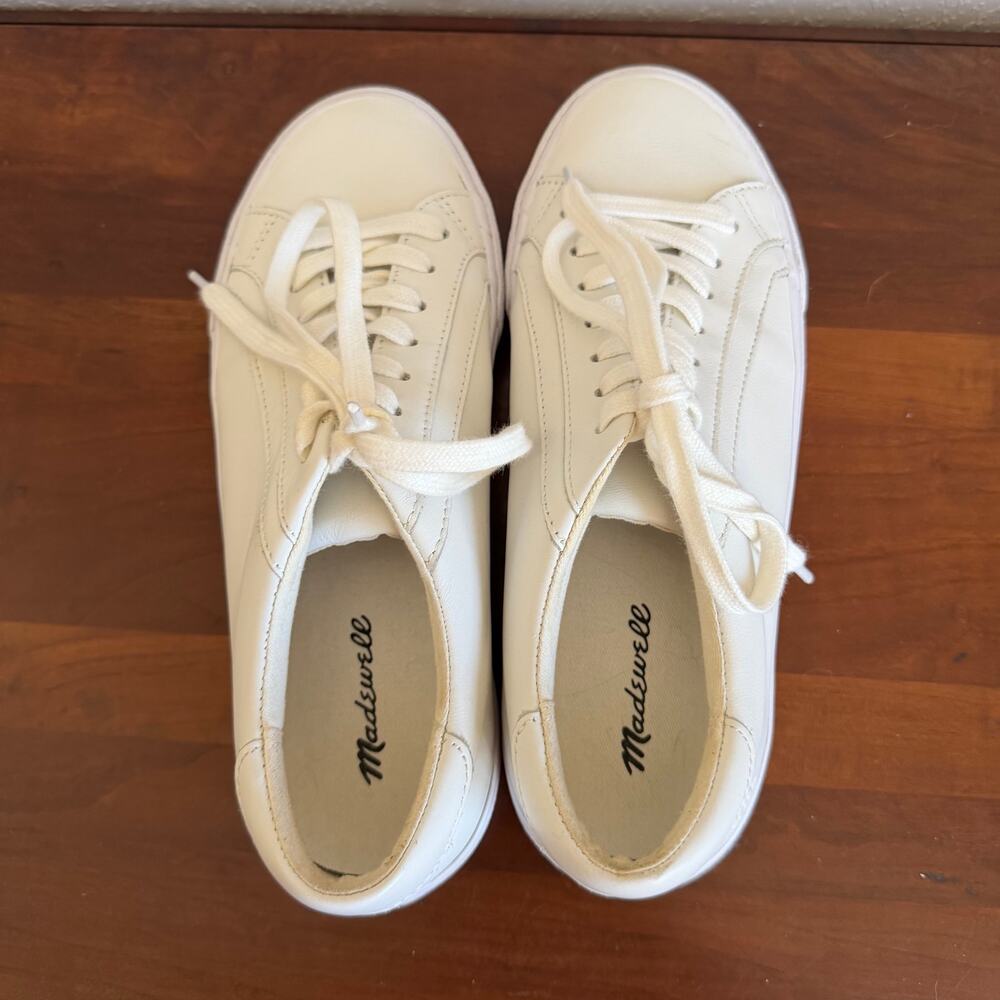 Madewell Sidewalk Low-Top White Leather Lace Up Sneakers Womens 7.5M Classic - Picture 5 of 8